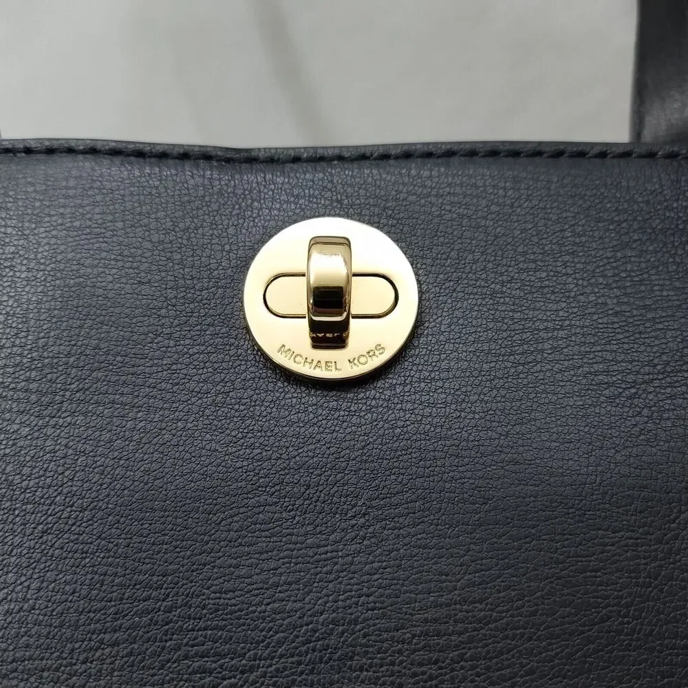 Michael Kors Rivington Black Leather Turnlock Double Handles Tote Bag - $278 - Picture 4 of 16
